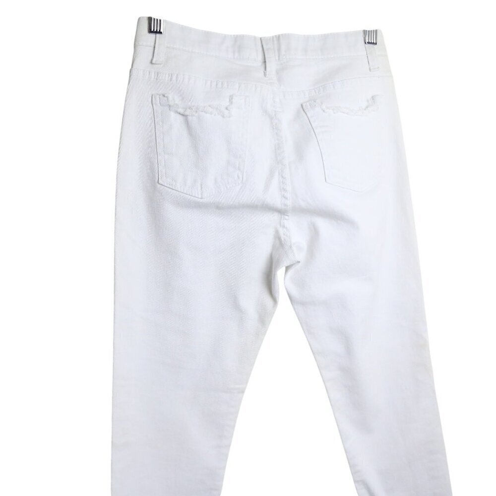 Oak + Fort Frayed Raw Hem Bottoms White Mid Rise Skinny Jeans Size Small - Picture 5 of 7